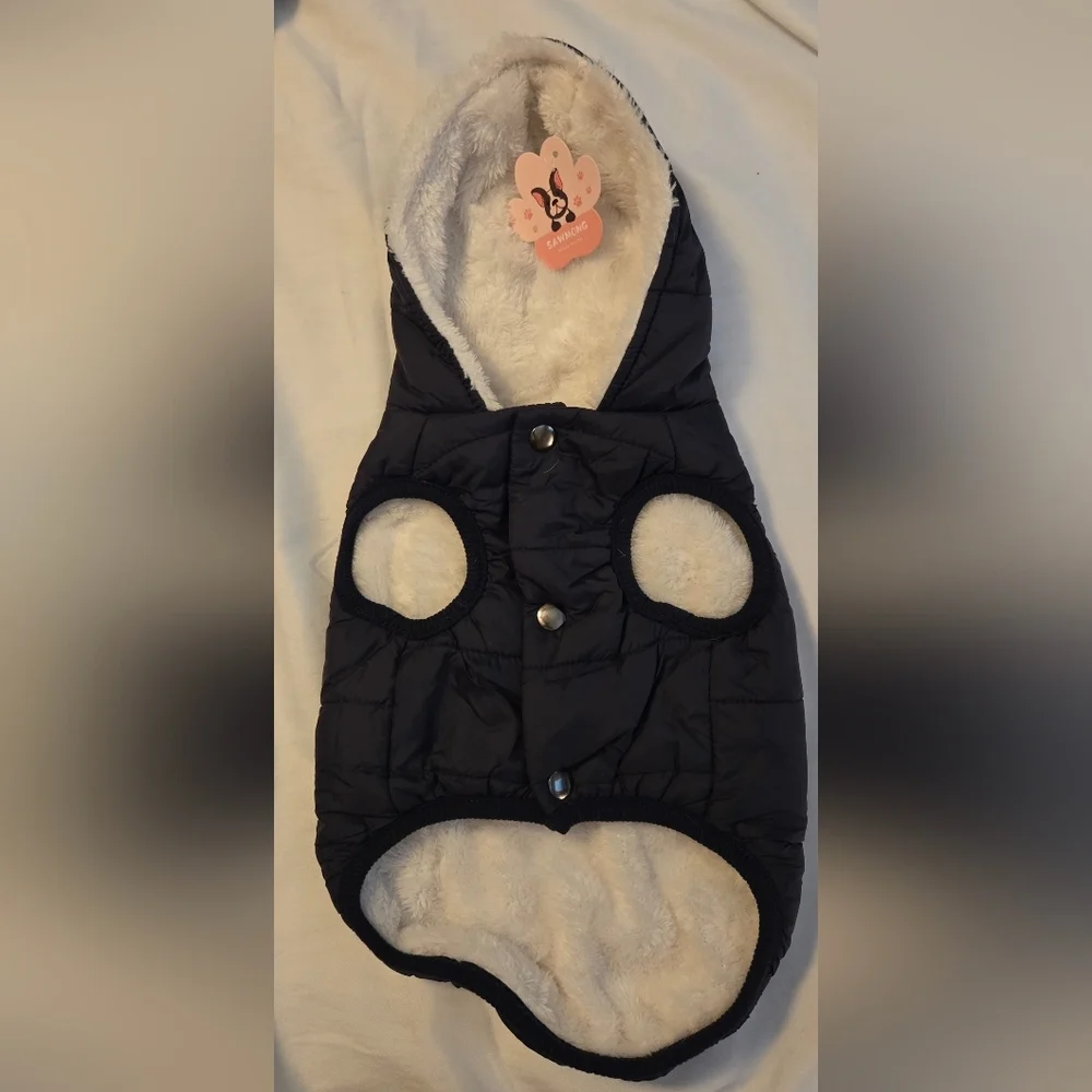 SAWMONG Navy Blue Dog Fleece Jacket with Hood #459 - Picture 3 of 13